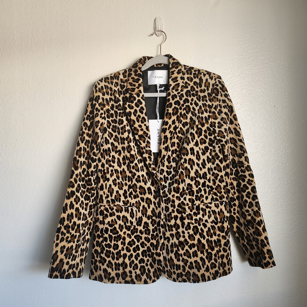 FRAME Leopard Velvet Blazer NWT Size 4 Animal Print Jacket